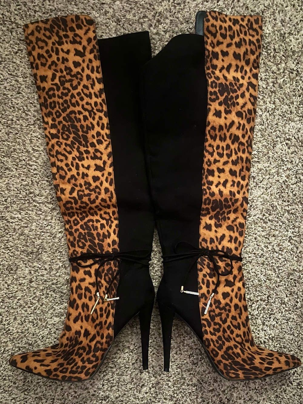 Leopard Print Over-the-Knee heel Boots - Black & Brown